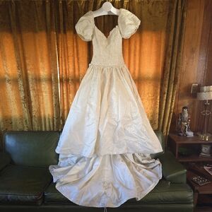Vintage 80s/90s Glam Beaded Wedding Gown Dramatic Cathedral Train